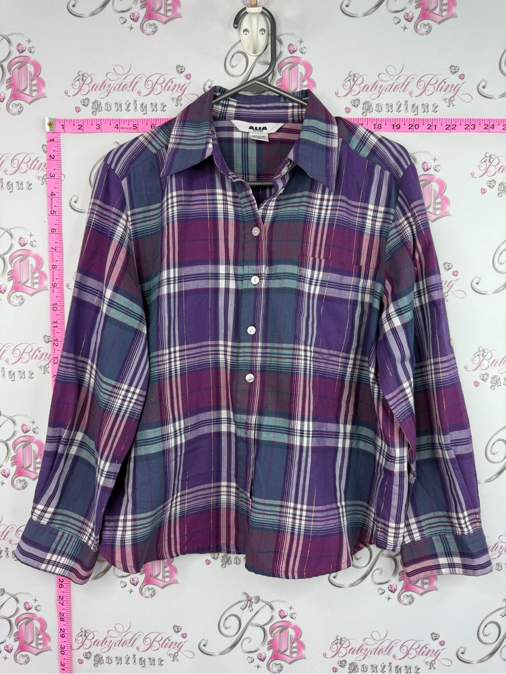 Alia long sleeve top stripes Purple Plaid Button-Up Shirt